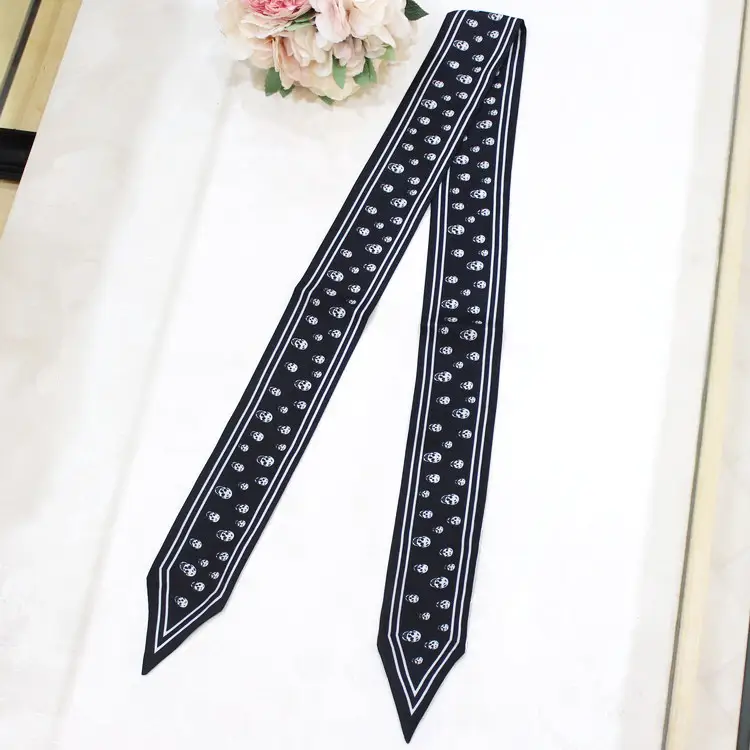 Black & White Silk Scarf for Women - Image 4