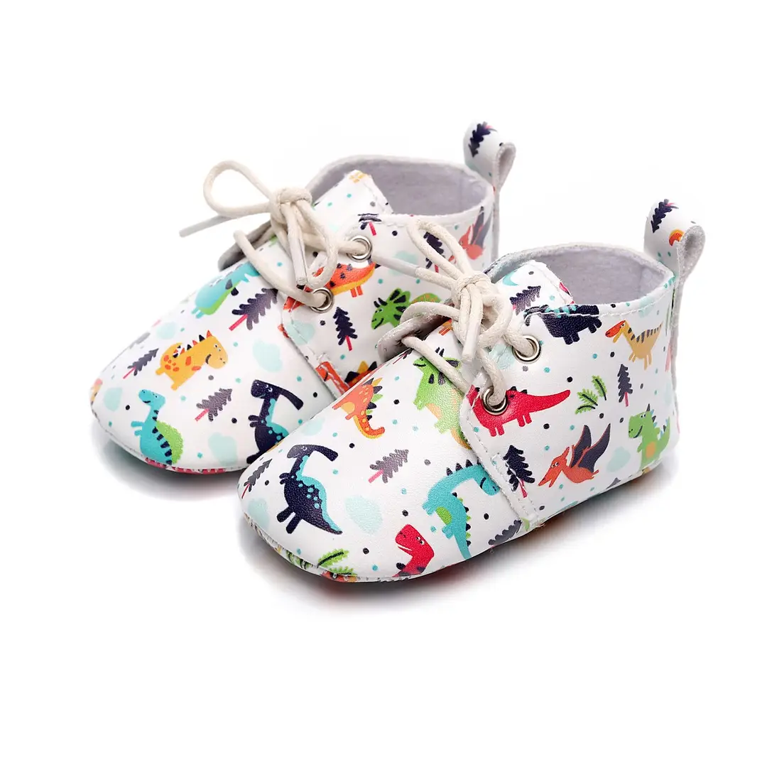 Lace-Up Cartoon Pu Baby Shoes Infant Walking Shoes Wholesale Non-Slip Growth Walking Cartoon Non-Slip Shoes - Image 5