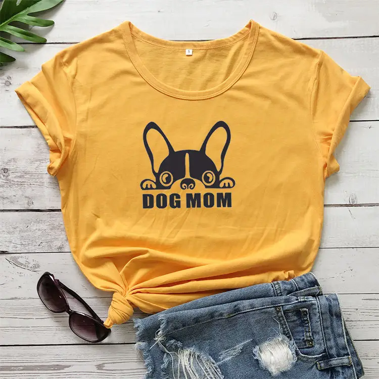 Dog Mom Graphic T-Shirt Yellow Short Sleeve - Image 5