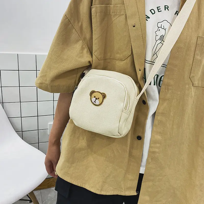 Cute Cartoon Bear Canvas Shoulder Bag Set