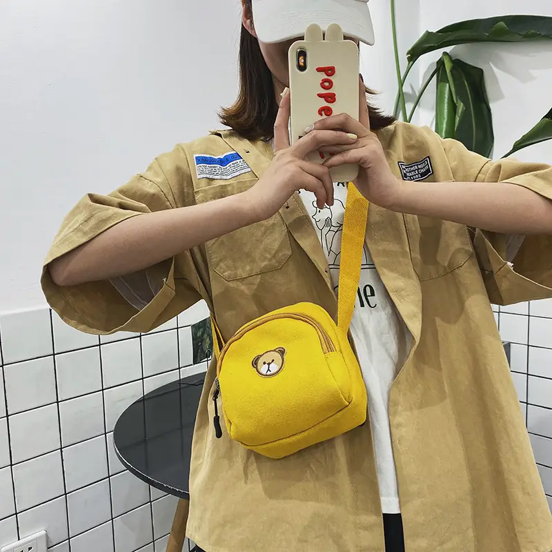 Cute Cartoon Bear Canvas Shoulder Bag Set