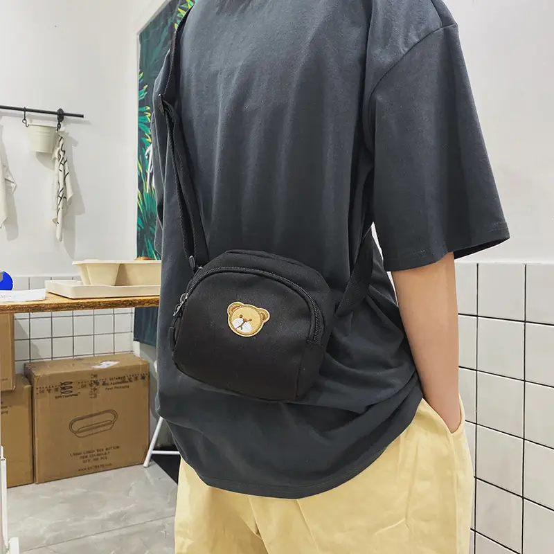 Cute Cartoon Bear Canvas Shoulder Bag Set