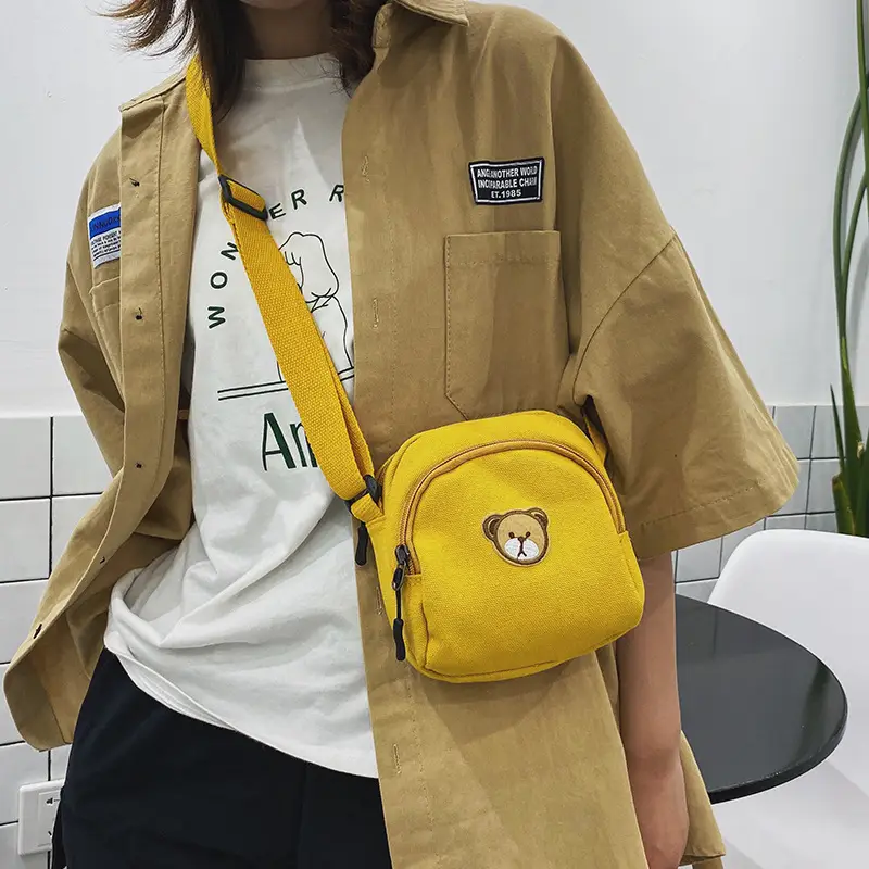 Cute Cartoon Bear Canvas Shoulder Bag Set