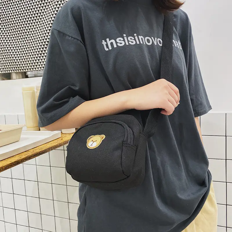 Cute Cartoon Bear Canvas Shoulder Bag Set
