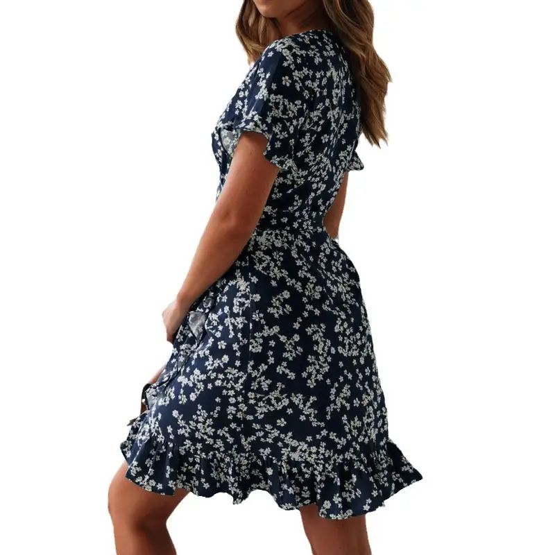 Navy Floral Sleeveless V-Neck Vest Dress - Image 7