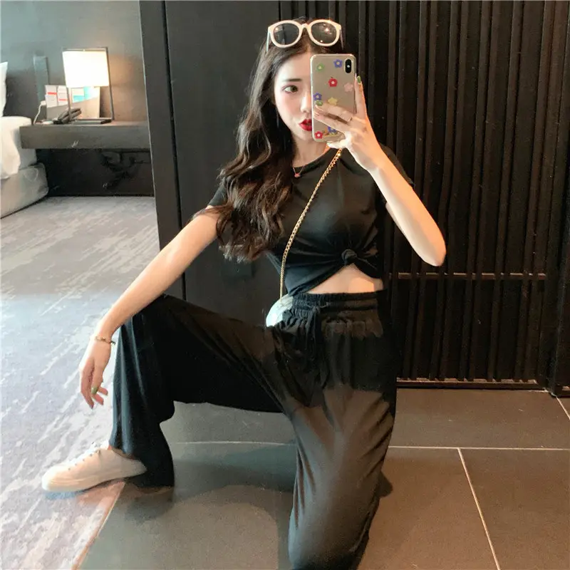 New 2024 Slim Fit Orange T-Shirt & Wide Leg Pants Set - Image 6