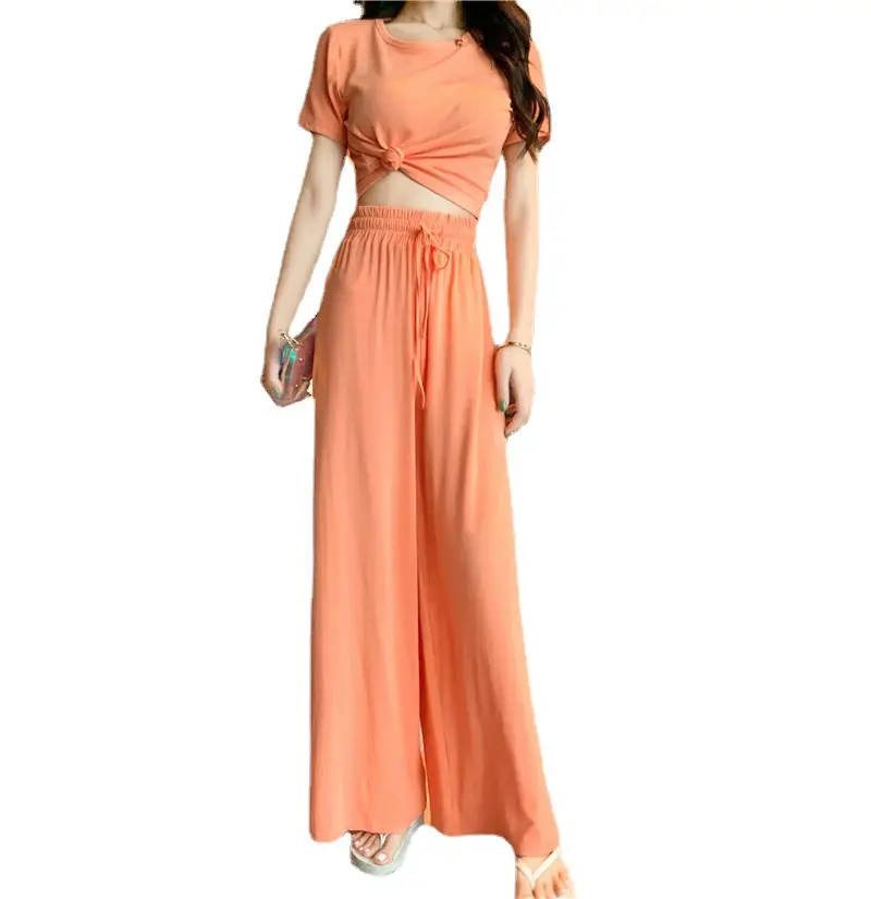 New 2024 Slim Fit Orange T-Shirt & Wide Leg Pants Set - Image 8