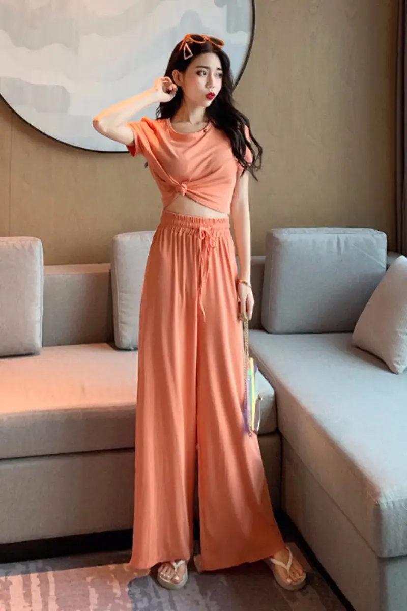 New 2024 Slim Fit Orange T-Shirt & Wide Leg Pants Set — feature 10