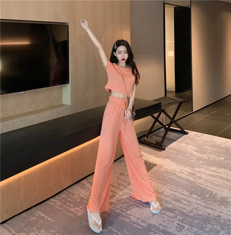 New 2024 Slim Fit Orange T-Shirt & Wide Leg Pants Set — feature 14