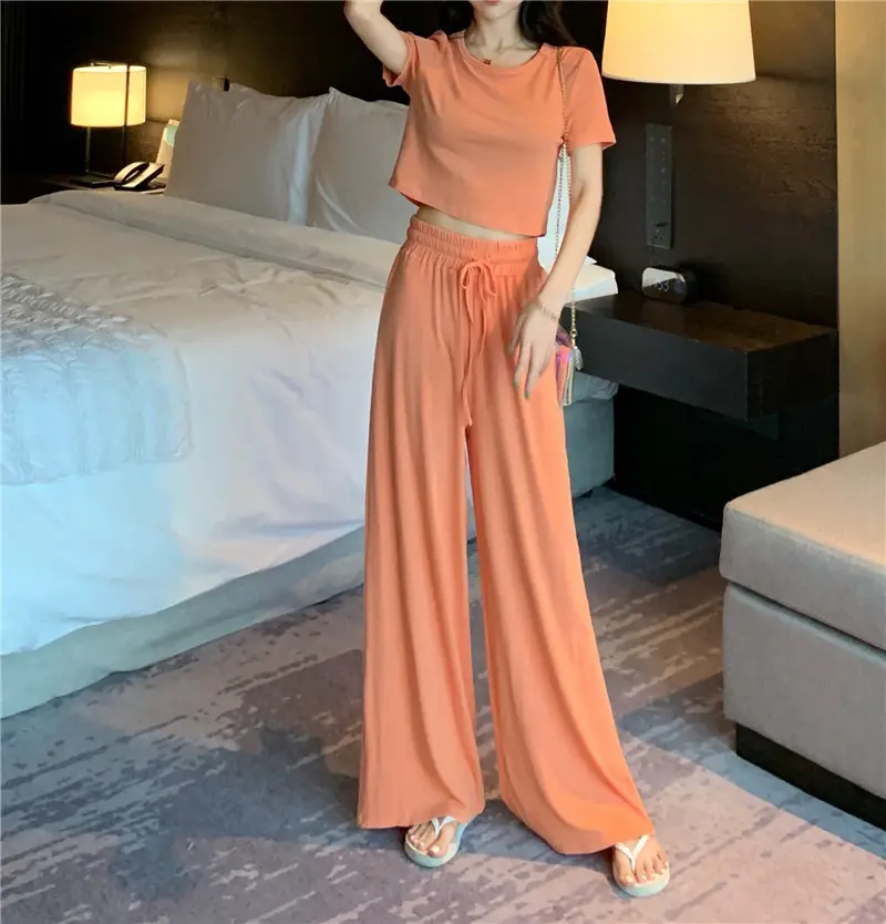 New 2024 Slim Fit Orange T-Shirt & Wide Leg Pants Set — feature 15