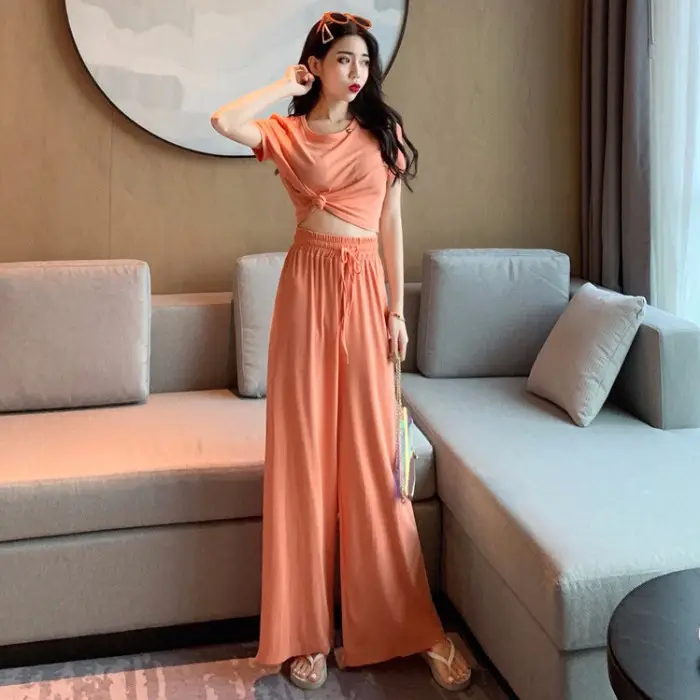 New 2024 Slim Fit Orange T-Shirt & Wide Leg Pants Set — feature 8