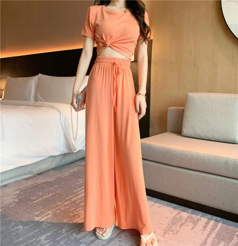 New 2024 Slim Fit Orange T-Shirt & Wide Leg Pants Set — feature 9