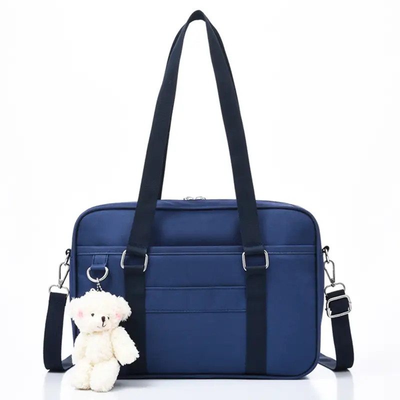 Black Japanese Style Canvas College Shoulder Tote Bag - Image 8