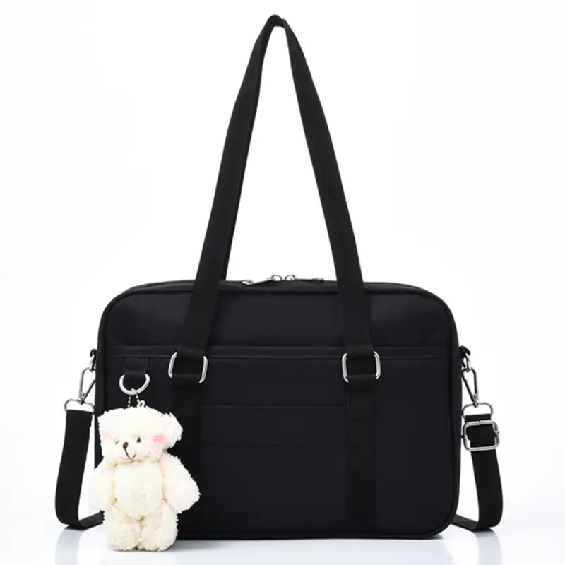 Black Japanese Style Canvas College Shoulder Tote Bag - Image 9