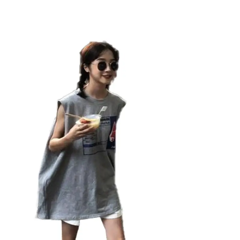2025 Summer Women's Sleeveless Tank Top with Back Slit & Letter Print - Image 5