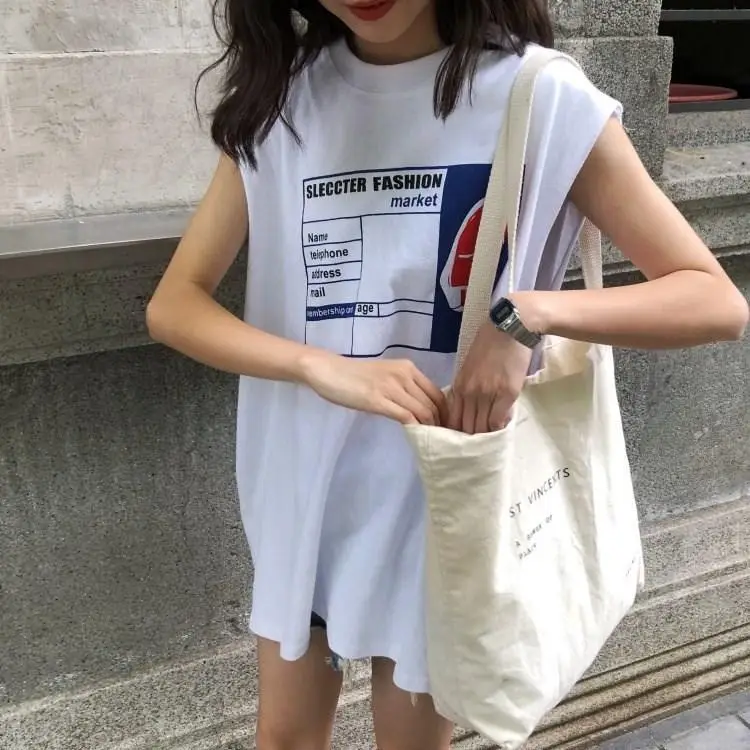 2025 Summer Women's Sleeveless Tank Top with Back Slit & Letter Print — feature 12