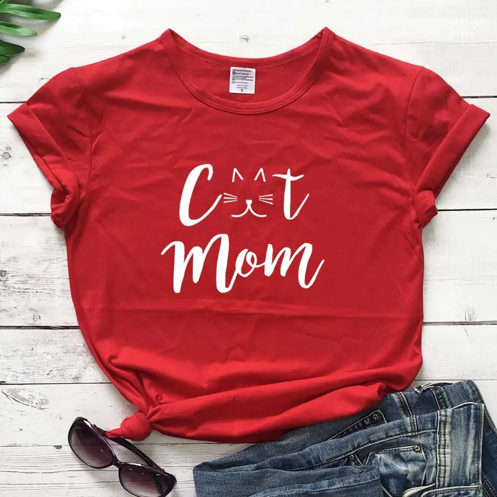 Cat Mom Printed T-Shirt Grey Short Sleeve