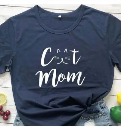 Cat Mom Printed T-Shirt Grey Short Sleeve