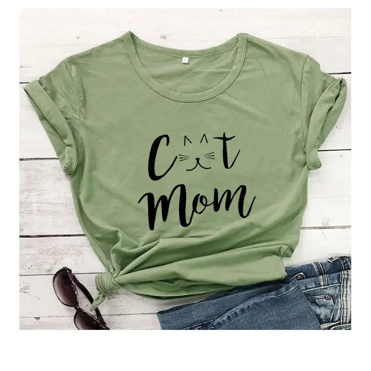 Cat Mom Printed T-Shirt Grey Short Sleeve