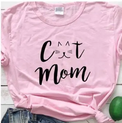 Cat Mom Printed T-Shirt Grey Short Sleeve