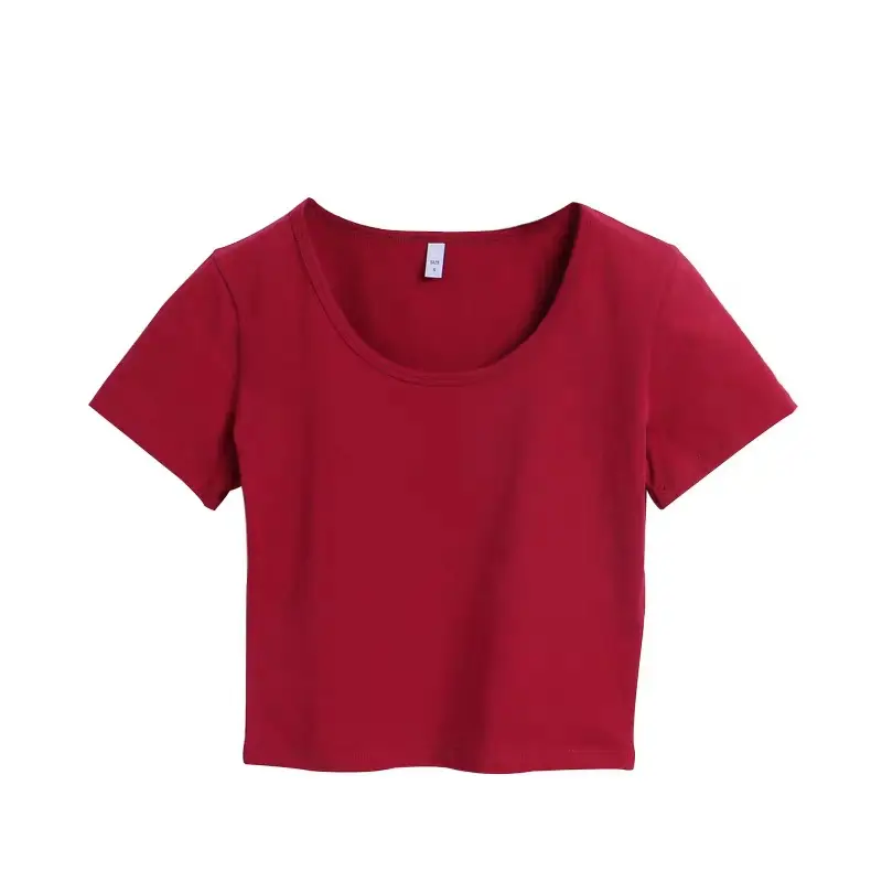 Women Black U-Neck Crop Top Short Sleeve Slim Fit - Image 9