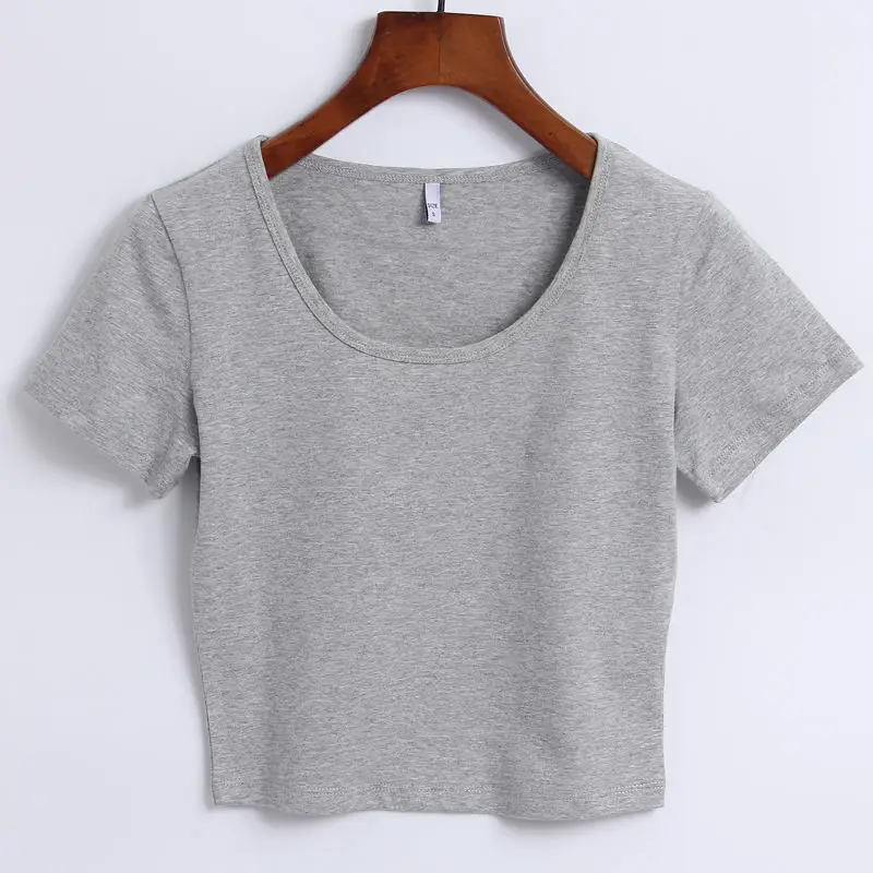Women Black U-Neck Crop Top Short Sleeve Slim Fit - Image 7
