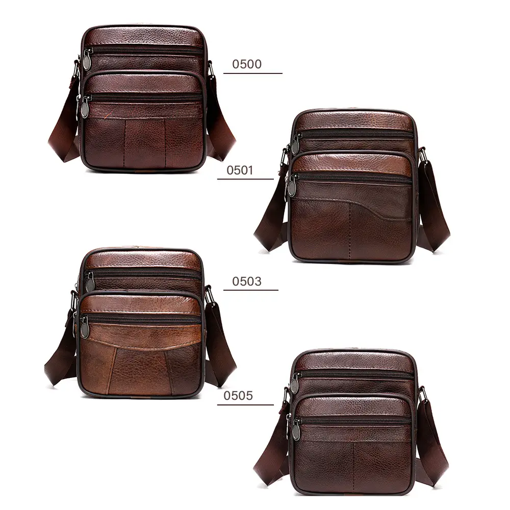 Men's Black Genuine Leather Crossbody Bag Vertical Zip - Image 15