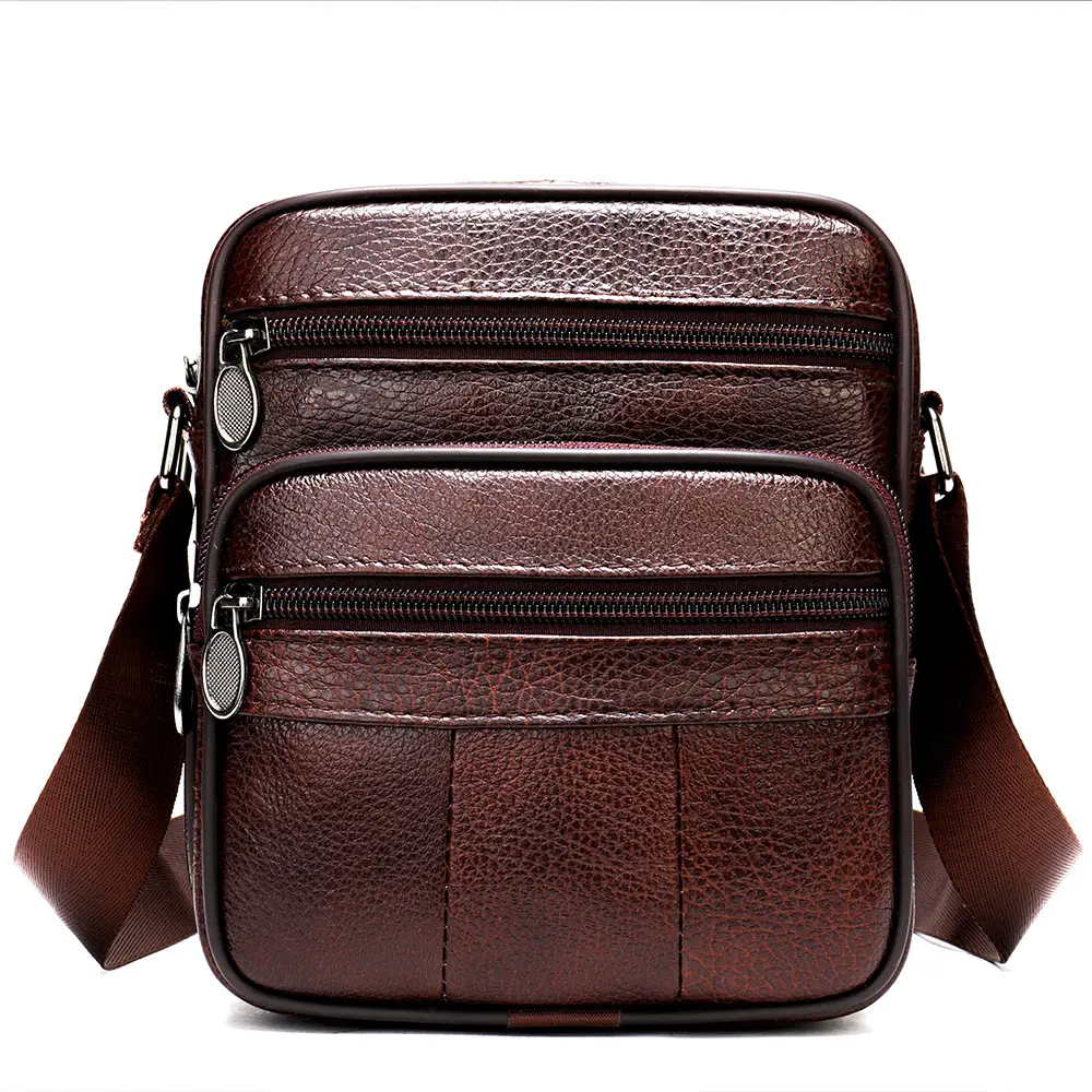 Men's Black Genuine Leather Crossbody Bag Vertical Zip - Image 16