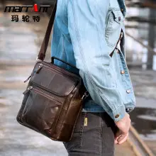 Men's Black Genuine Leather Crossbody Bag Vertical Zip — feature 30