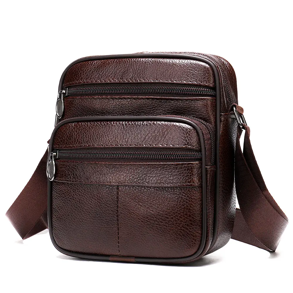 Men's Black Genuine Leather Crossbody Bag Vertical Zip - Image 3