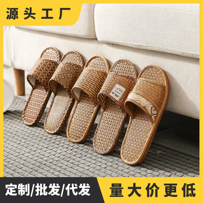 Woven Rattan Summer Slippers for Men Women Brown - Image 3