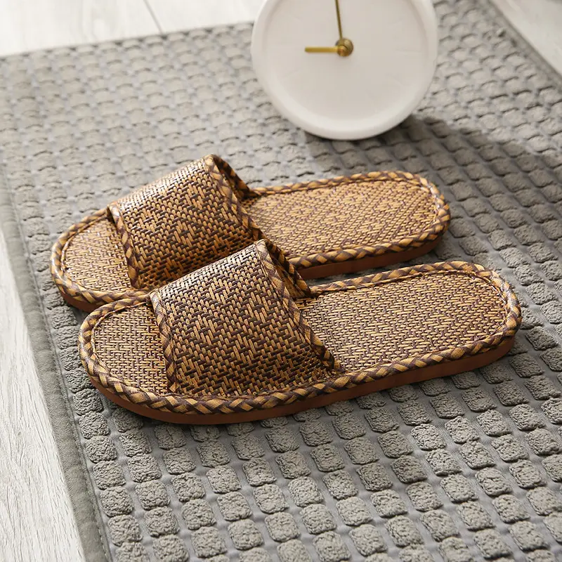 Woven Rattan Summer Slippers for Men Women Brown - Image 4