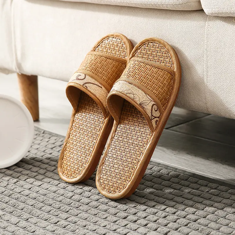 Woven Rattan Summer Slippers for Men Women Brown - Image 5