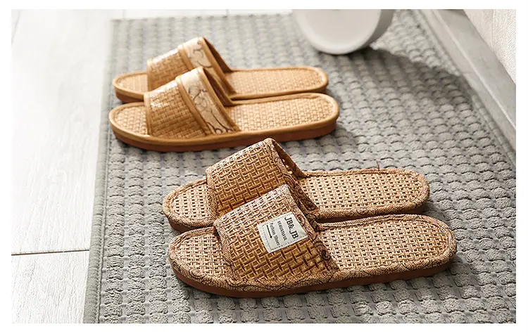 Woven Rattan Summer Slippers for Men Women Brown β feature 14
