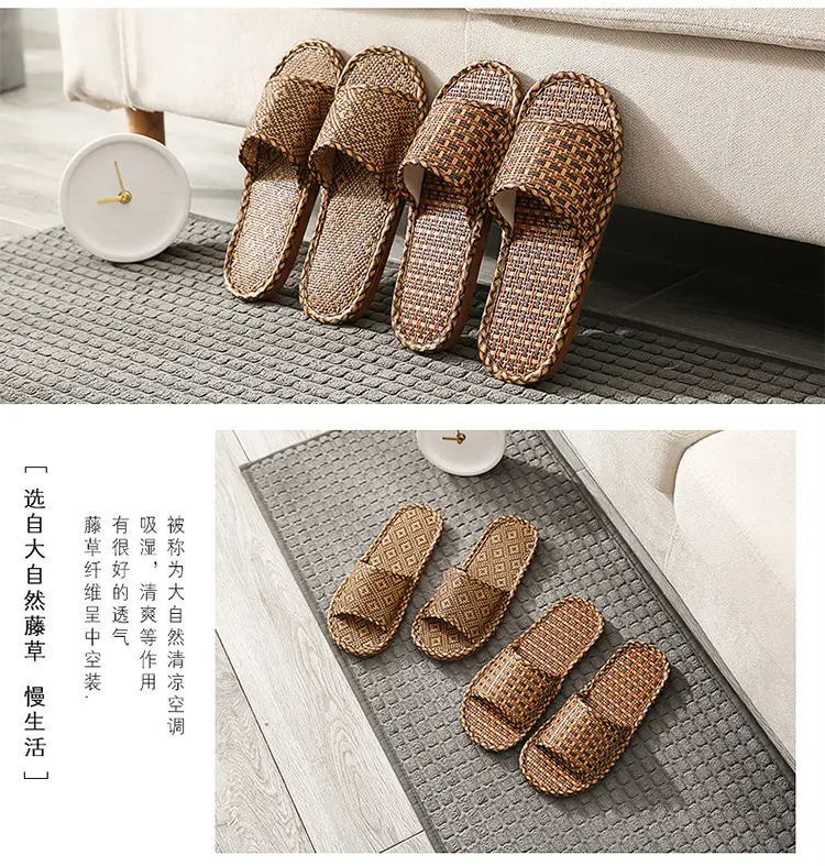 Woven Rattan Summer Slippers for Men Women Brown β feature 16
