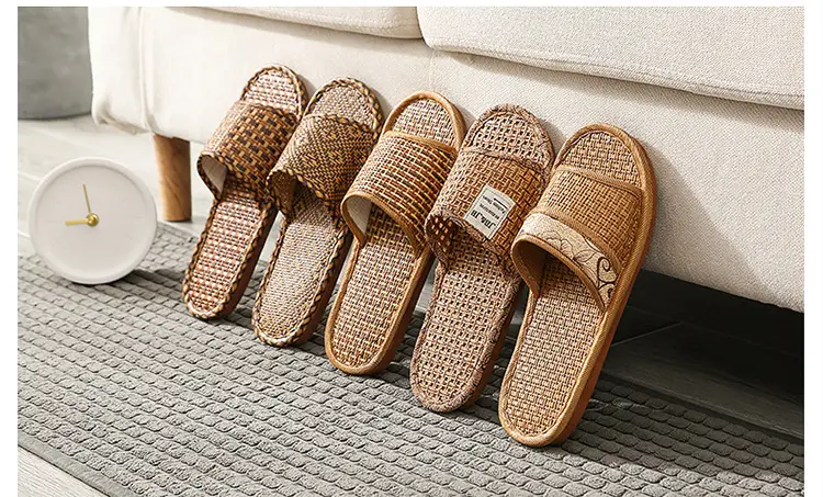 Woven Rattan Summer Slippers for Men Women Brown β feature 18