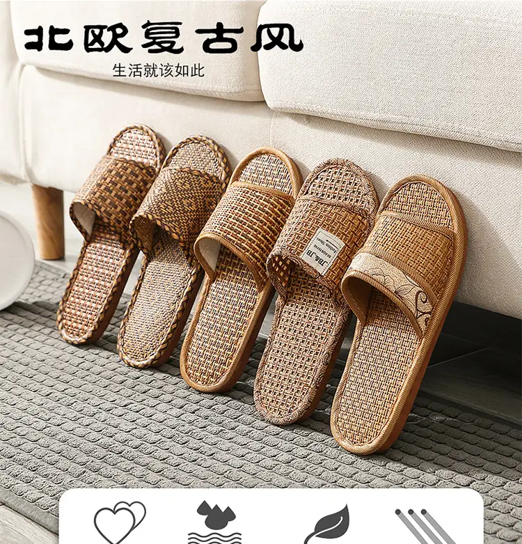 Woven Rattan Summer Slippers for Men Women Brown β feature 3