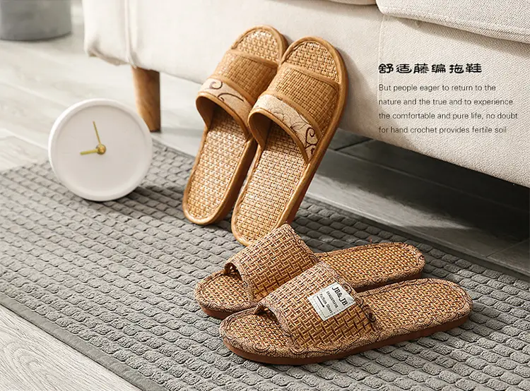 Woven Rattan Summer Slippers for Men Women Brown β feature 5