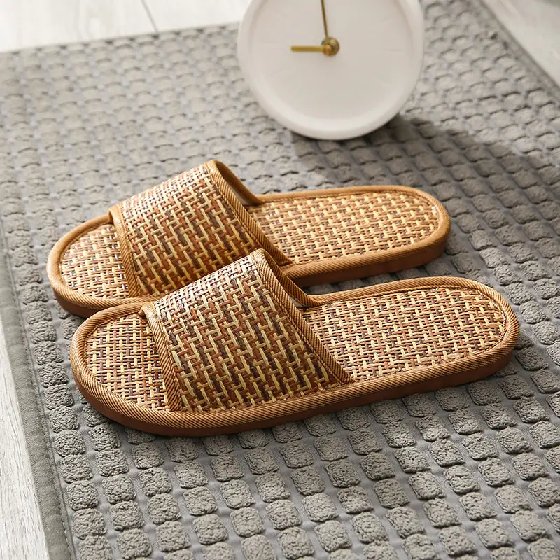 Woven Rattan Summer Slippers for Men Women Brown - Image 2