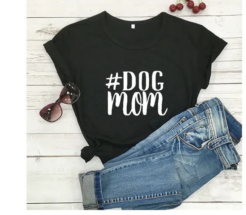 Dog Mom Printed Black T-Shirt Short Sleeve - Image 2