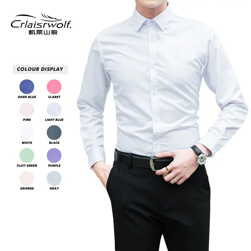 Men White Long Sleeve Korean Style Shirt Slim Fit - Image 8