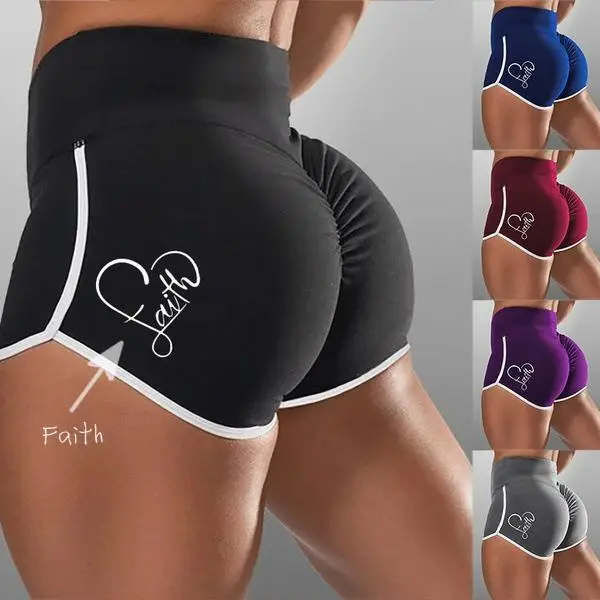 Purple Faith Heart High Waist Yoga Shorts Plus Size - Image 6