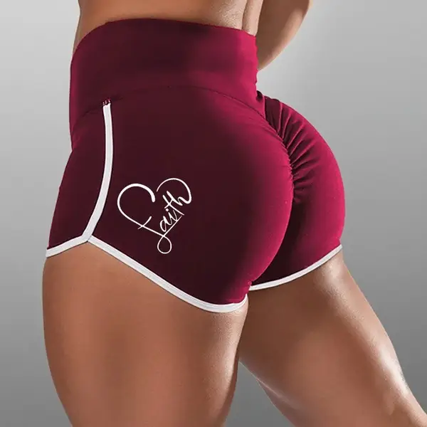 Purple Faith Heart High Waist Yoga Shorts Plus Size - Image 8