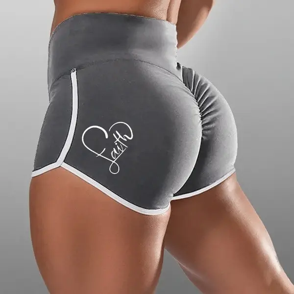 Purple Faith Heart High Waist Yoga Shorts Plus Size - Image 9