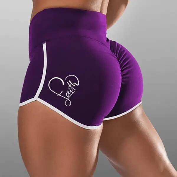 Purple Faith Heart High Waist Yoga Shorts Plus Size - Image 10