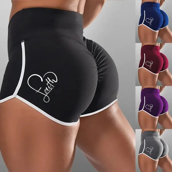 Purple Faith Heart High Waist Yoga Shorts Plus Size — feature 7