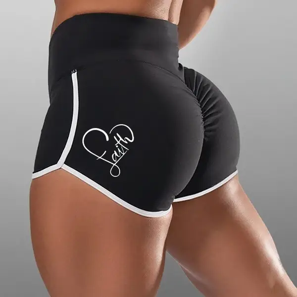 Purple Faith Heart High Waist Yoga Shorts Plus Size - Image 3