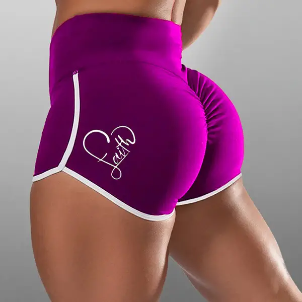 Purple Faith Heart High Waist Yoga Shorts Plus Size - Image 5