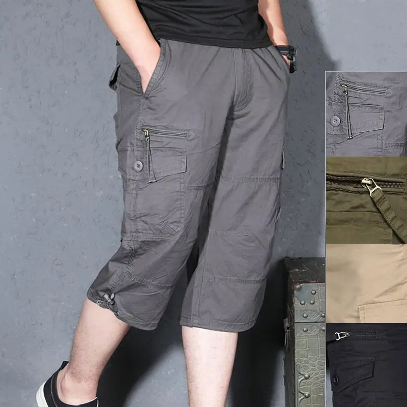 Men's Olive Capri Shorts with 4 Pocket Design