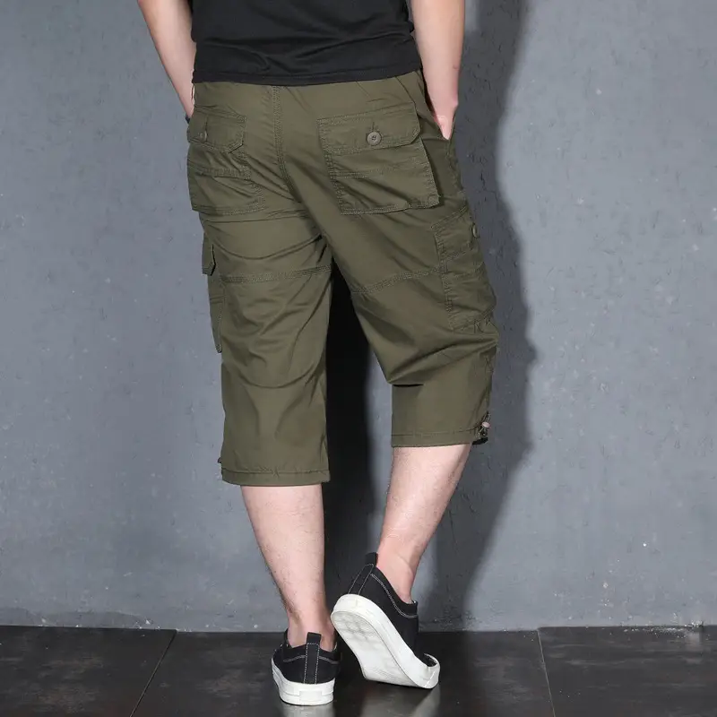 Men's Olive Capri Shorts with 4 Pocket Design